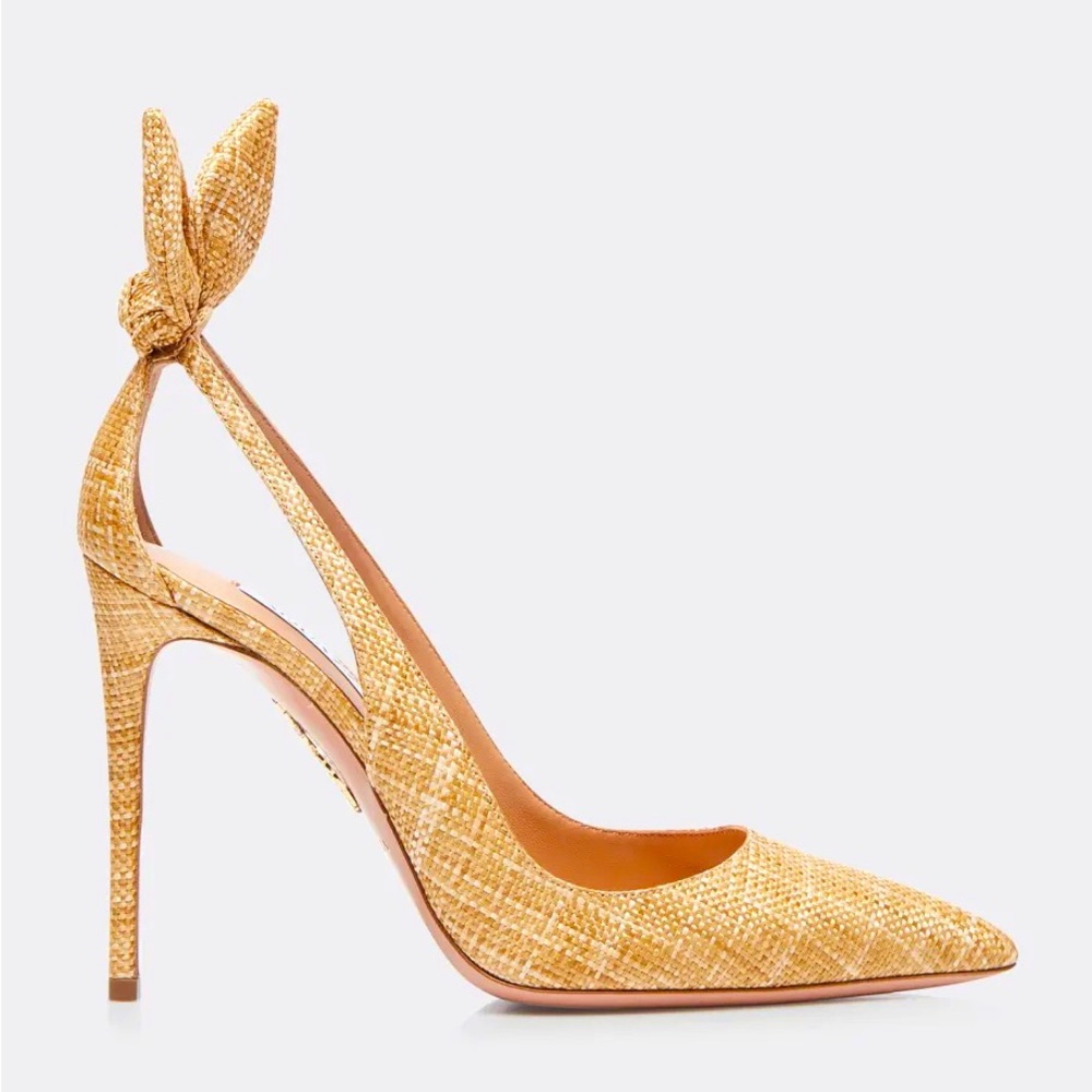 Aquazzura Bow Tie Pump 105 Woven Raffia Pumps
